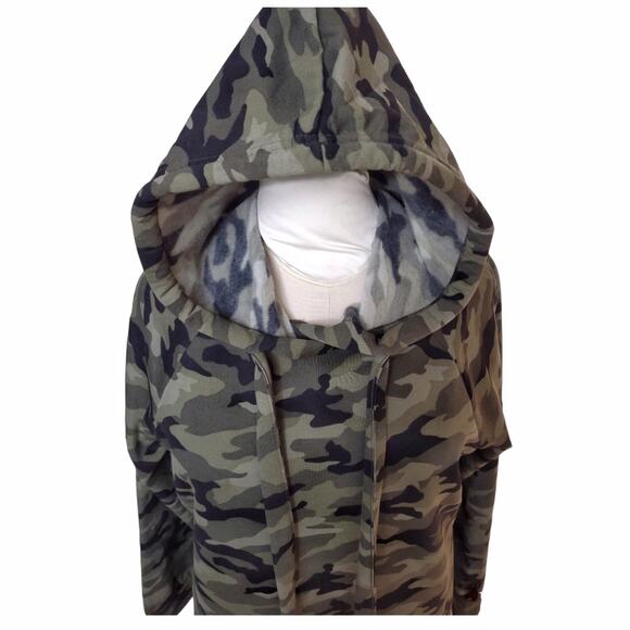 Hoodie Sweatshirt Dress Juniors Size XL Comfy Green Camouflage Fleece Loungewear - Picture 8 of 11